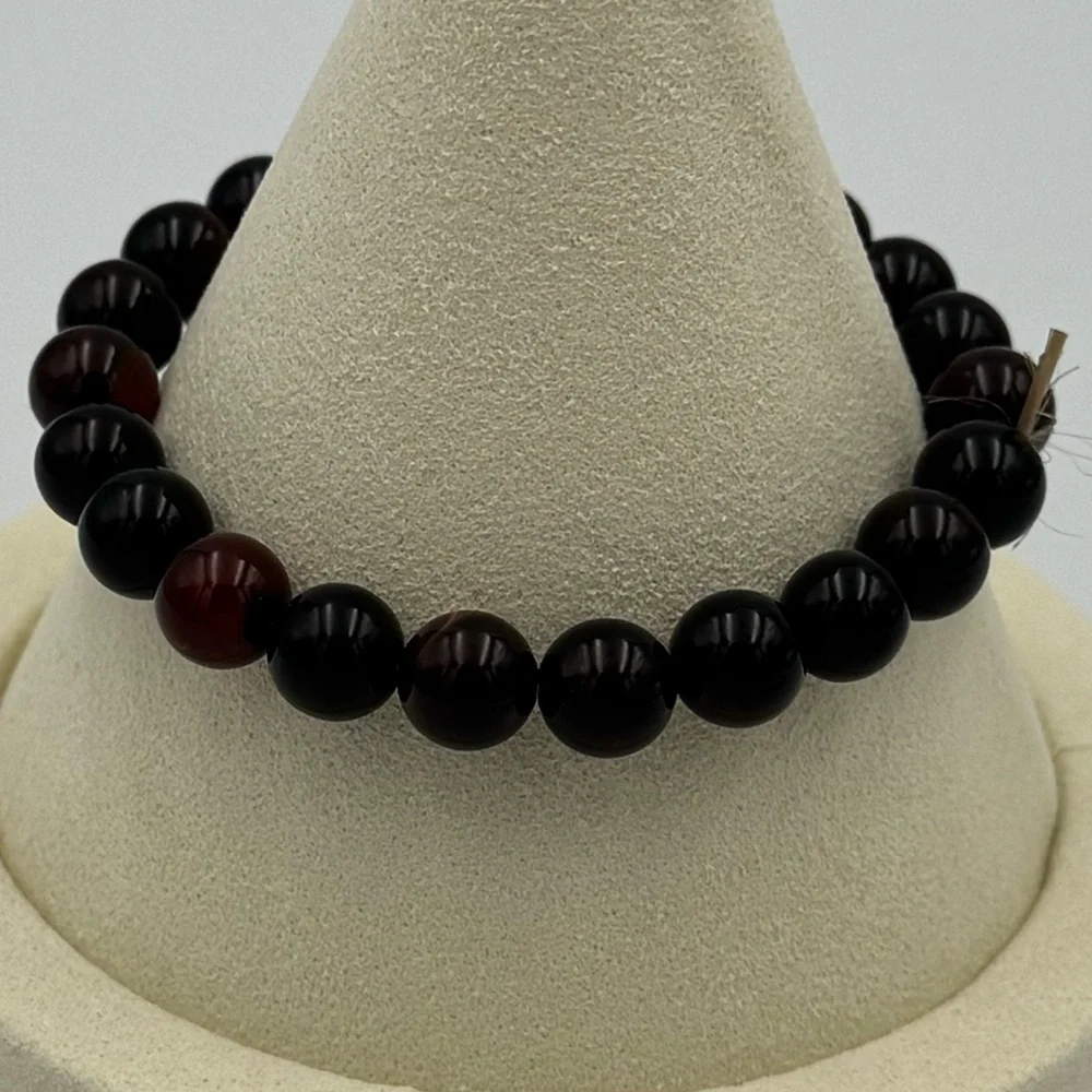Black Agate Sardonyx Stone Beaded Bracelet Gothcore Minimalist Unisex‎
